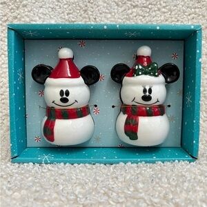 Disney Mickey and Minnie Mouse Snowman Salt & Pepper Shakers